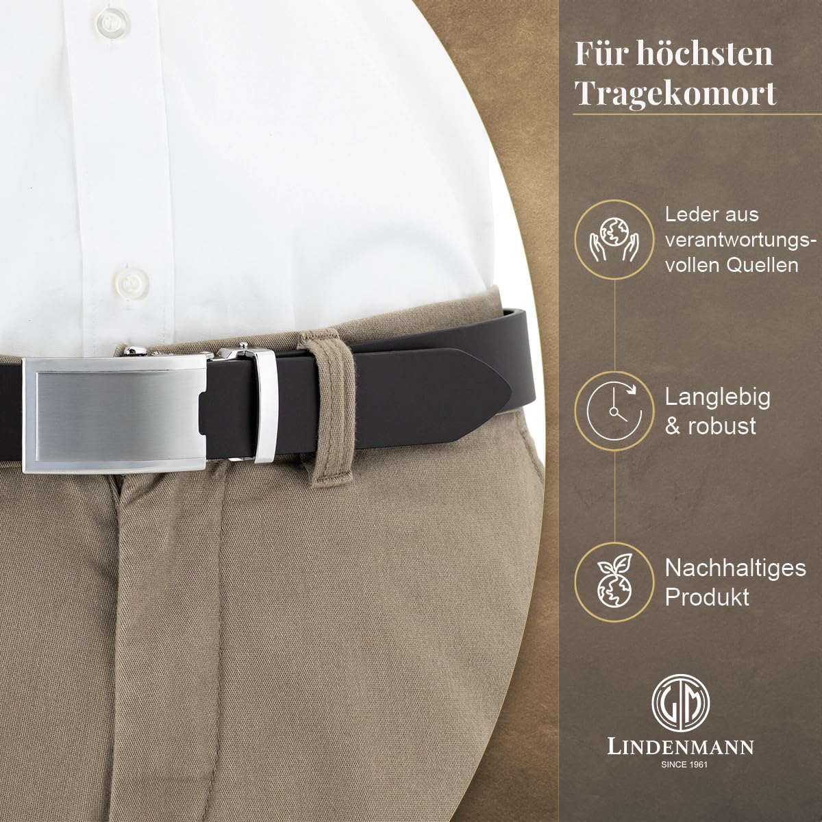 LINDENMANN Leder-Gürtel Herren 33 mm Vollleder braun
