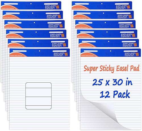 Miniatura 8 de ReliThick 12 almohadillas adhesivas de caballete, 25 x 30 pulgadas, blanco, forrado, 30 hojasbloc, papel de tabla de anclaje para profesores, tabla