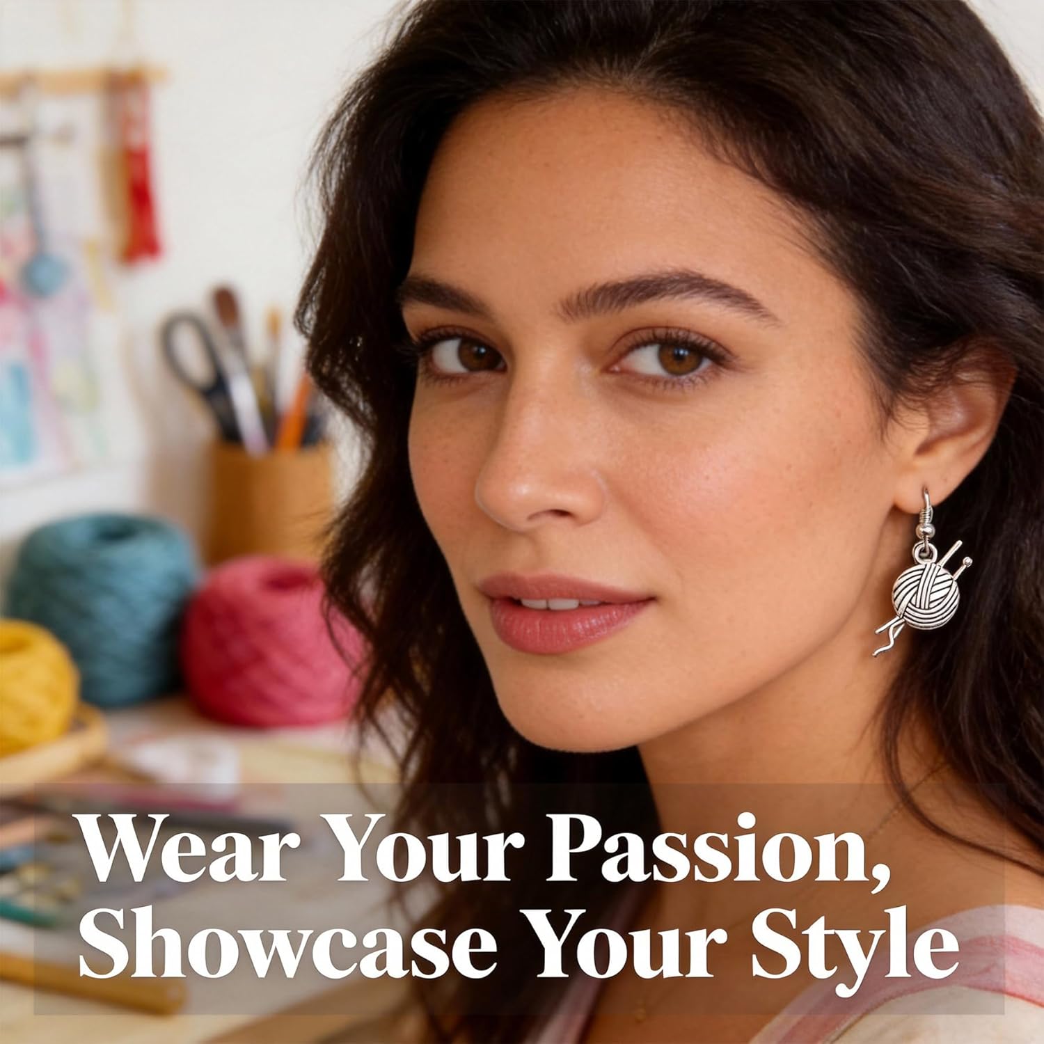 Crochet Earrings - 2 Pairs Silvery Hypoallergenic Yarn Ball Yarn Earrings for Women, Unique Knitting Needles Crochet Theme Jewelry Gifts for Knitters Sewing & Craft Lovers - Image 8