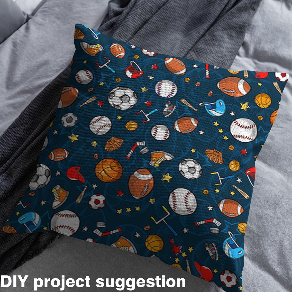 Feelyou Balls Theme Fabric by The Yard,Football Basketball Baseball Upholstery Fabric, Sports Game Outdoor Fabric, Baseball Gaming Reupholstery Fabric for Chairs, 3 Yards, Blue