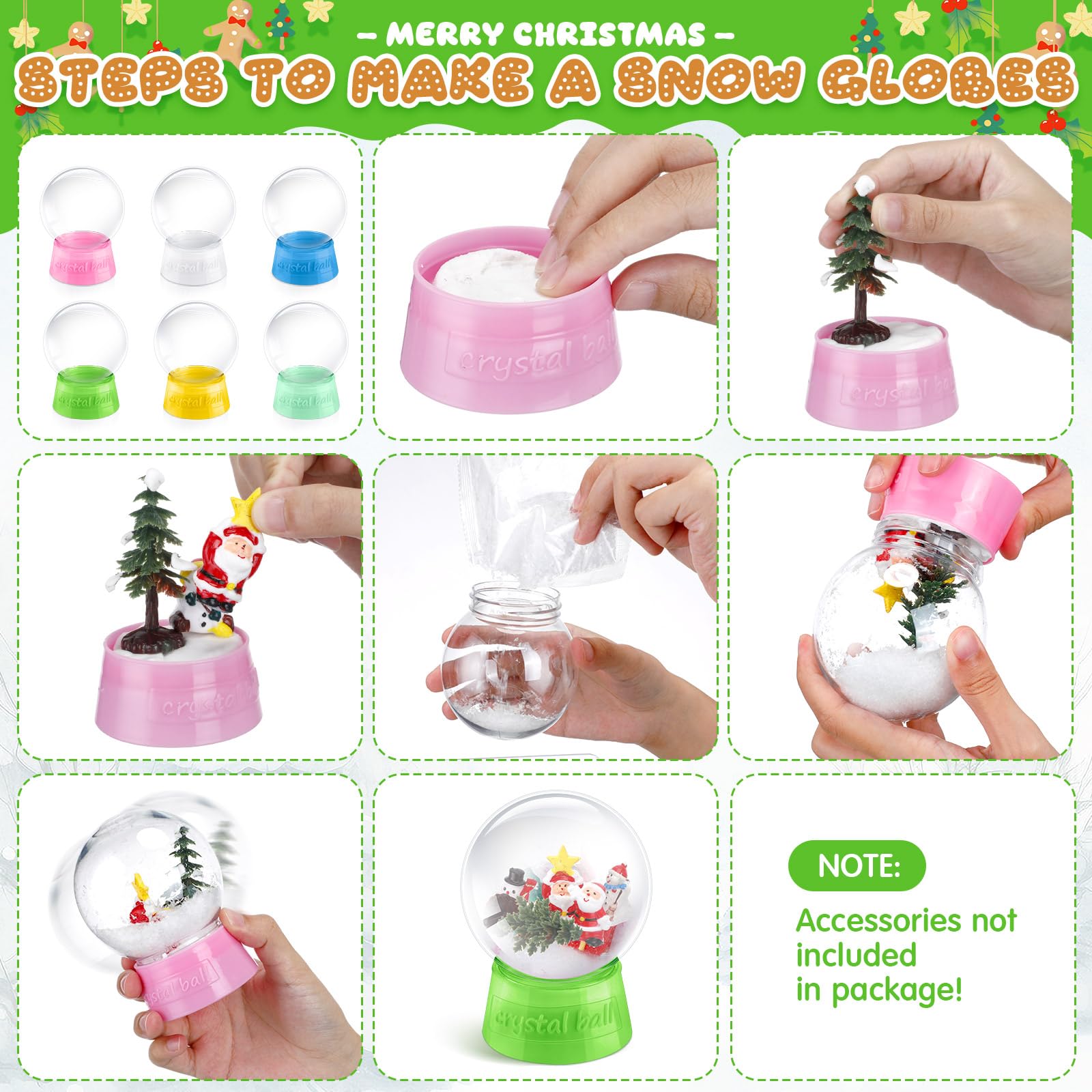 Mifoci 24 globos de nieve de plástico transparente de 4 pulgadas, globos de nieve de Navidad rellenables vacíos con tapa de rosca, caja de exhibición para manualidades, adornos de niños, decoración