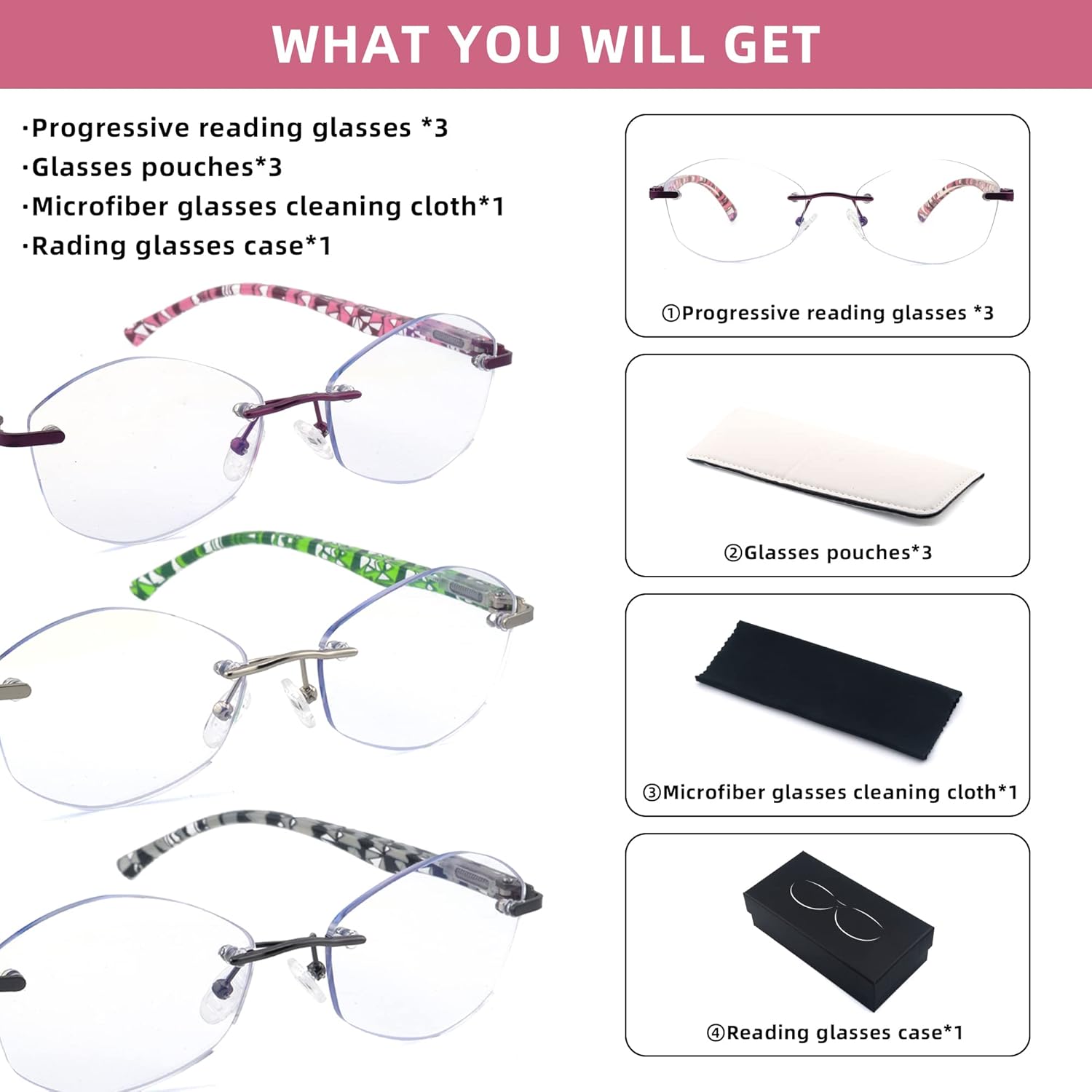 Progressive Multifocus Reading Glasses for Women Multifocal Rimless Womens Readers Trifocal Blue Light Blocking - Image 5