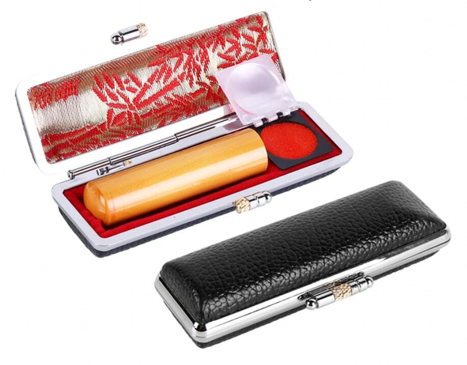 ZHONGJIUYUAN Caja de almacenamiento rectangular portátil para sellos redondos de nombre chino con almohadilla de tinta roja, mini sellos de metal de madera, organizador de joyas, (negro, 0 ~ 18 mm), 1