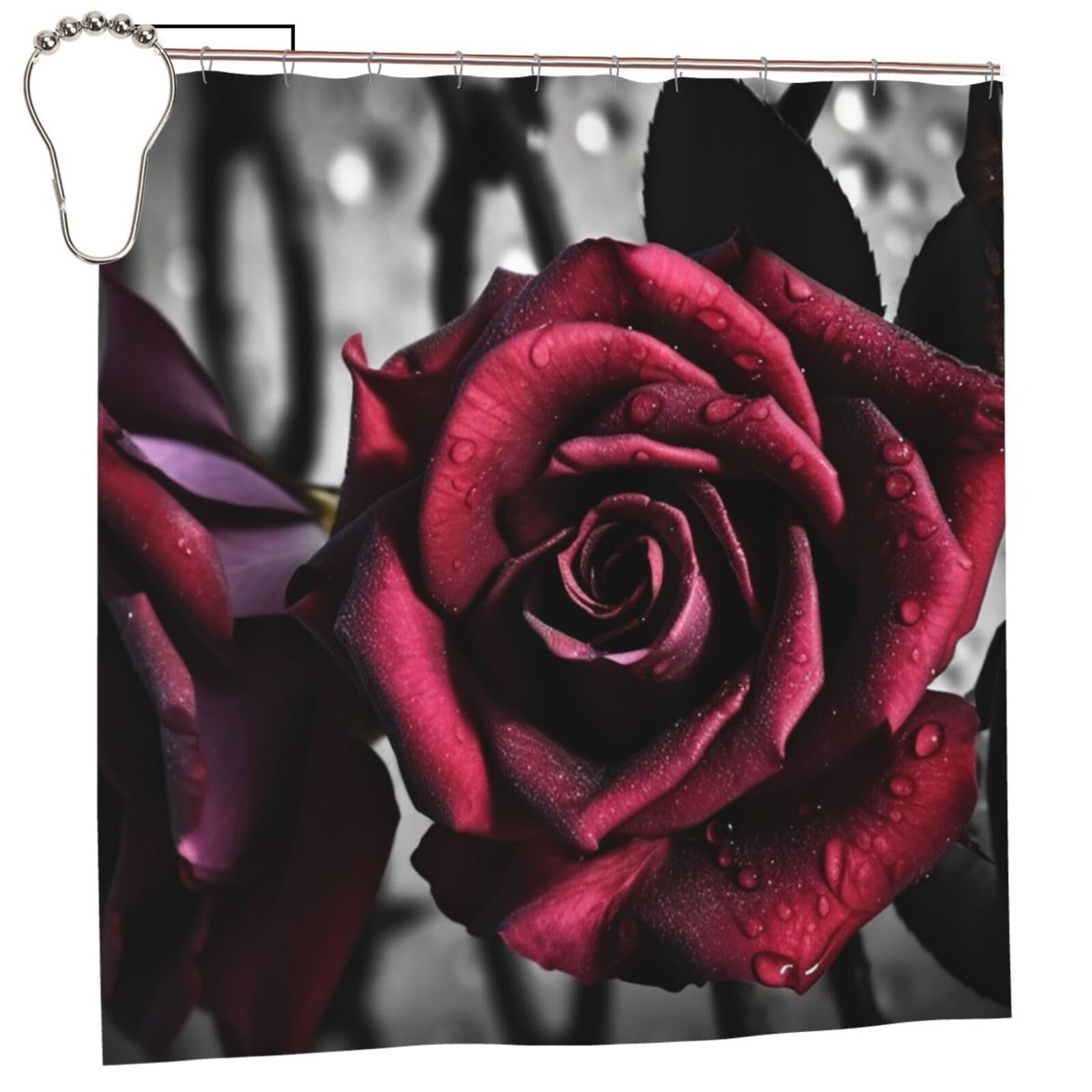 Rideau de douche résistant et lavable anti-moisissure à motif roses
