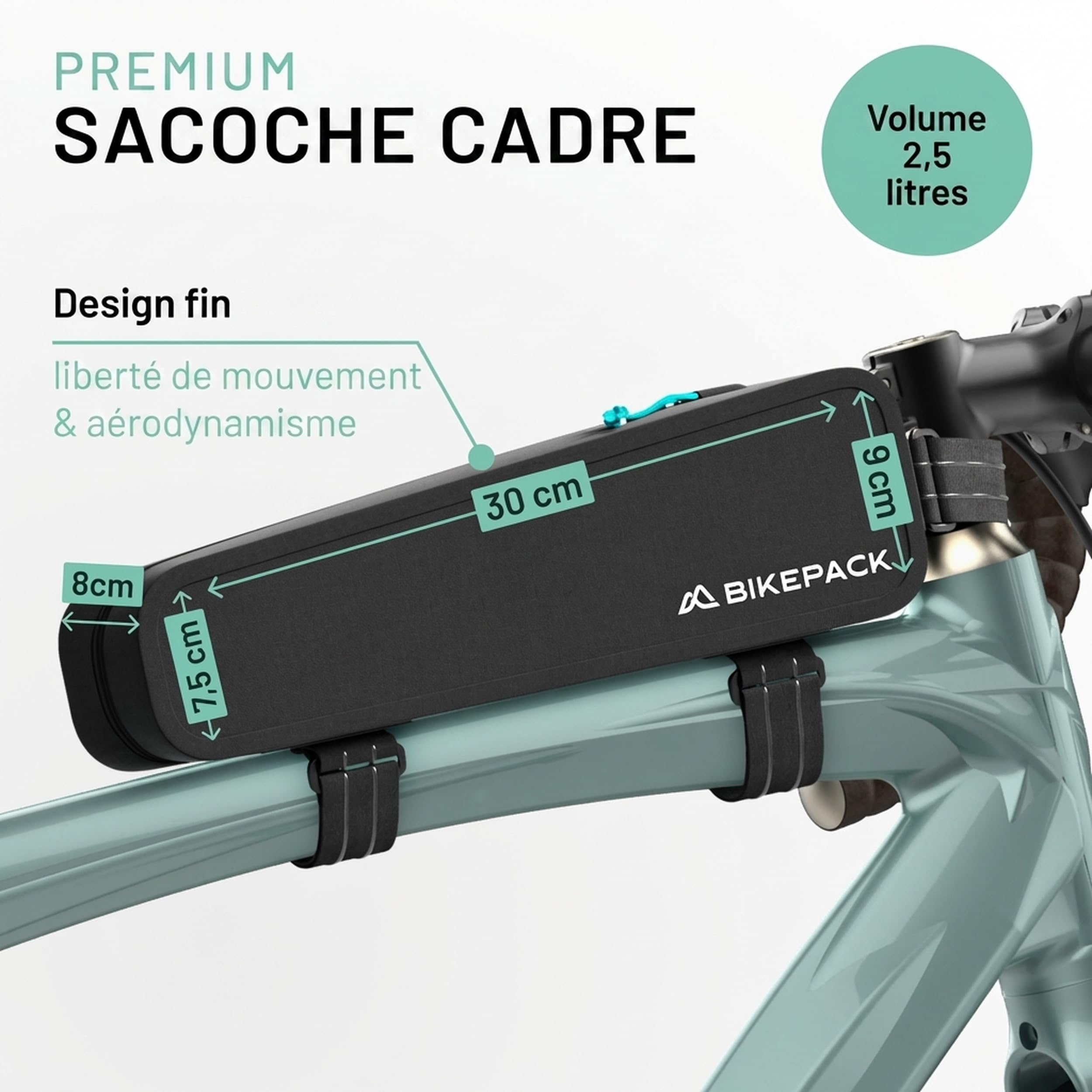BIKEPACK Sacoche Top Tube Vélo - Sacoche Cadre Route VTT Bikepacking | Pochette tube supérieur avec fenêtre tactile pour smartphone, fixation vissée ou velcro, déperlante, pour gravel et course