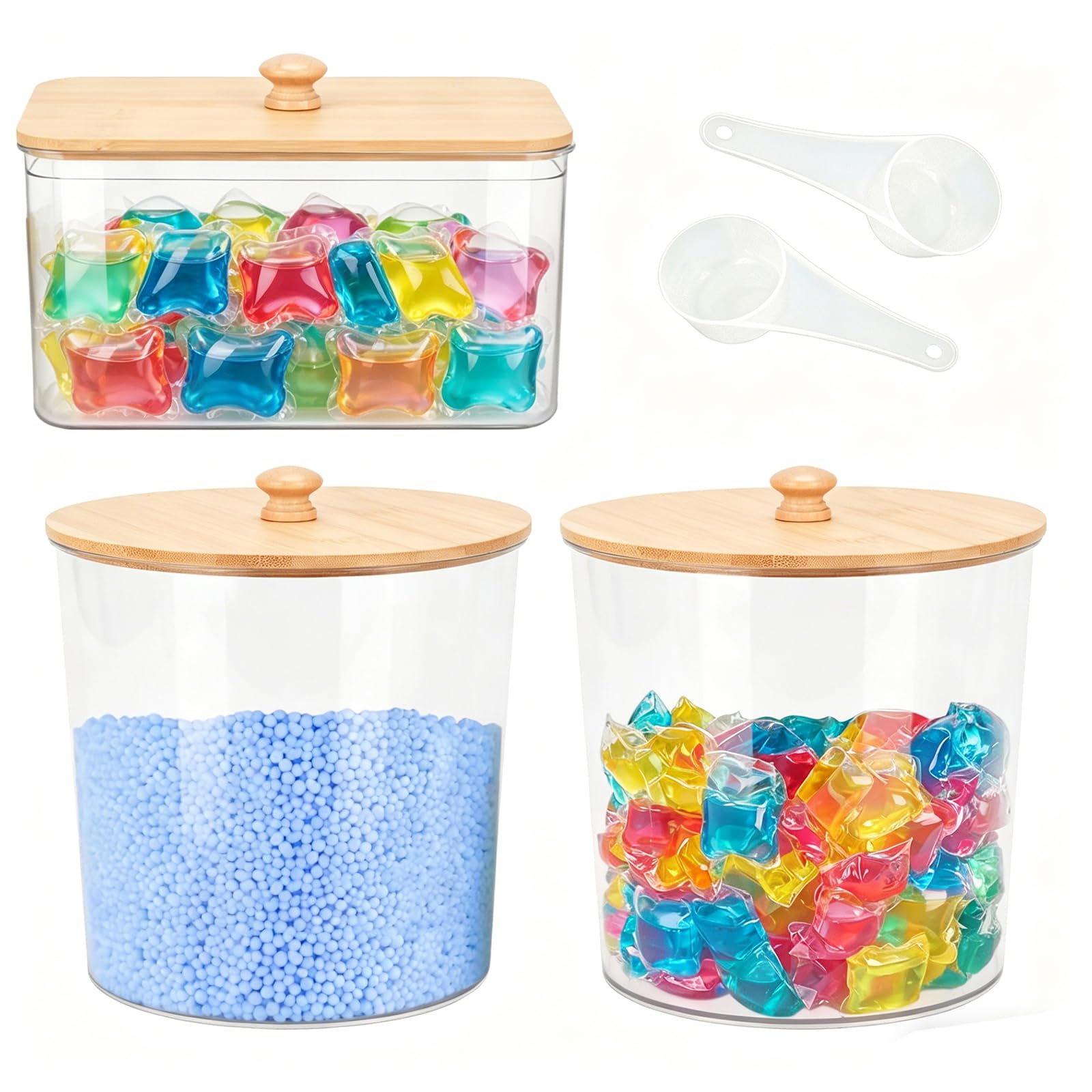 Pots de rangement en acrylique pour buanderie avec couvercles transparents et hermétiques