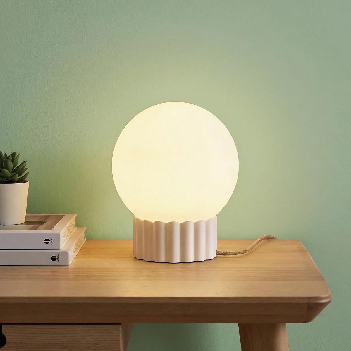 6.9” Table Lamp with Frosted Glass Globe & Resin Base, E12 Base, UL Listed | Stepless Dimmable Nightstand Lamp for Living Room and Bedroom Desk, Bedside, Entryway, Bookshelf, Bulb Not Included, White
