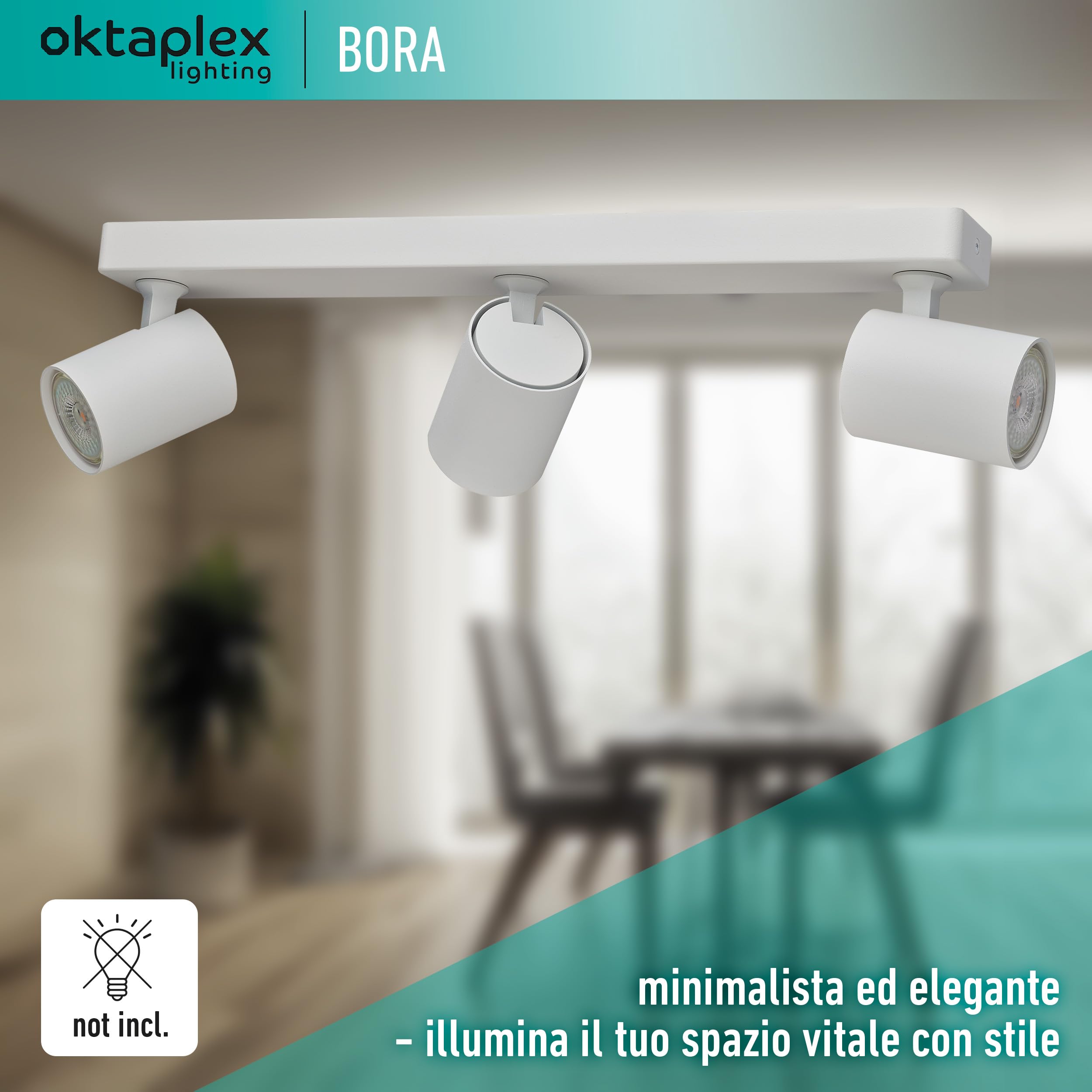 Oktaplex Bora faretto da soffitto 3 fiamme GU10 LED barra spot 45 cm 230 V luce spot orientabile Faretti da Parete bianco