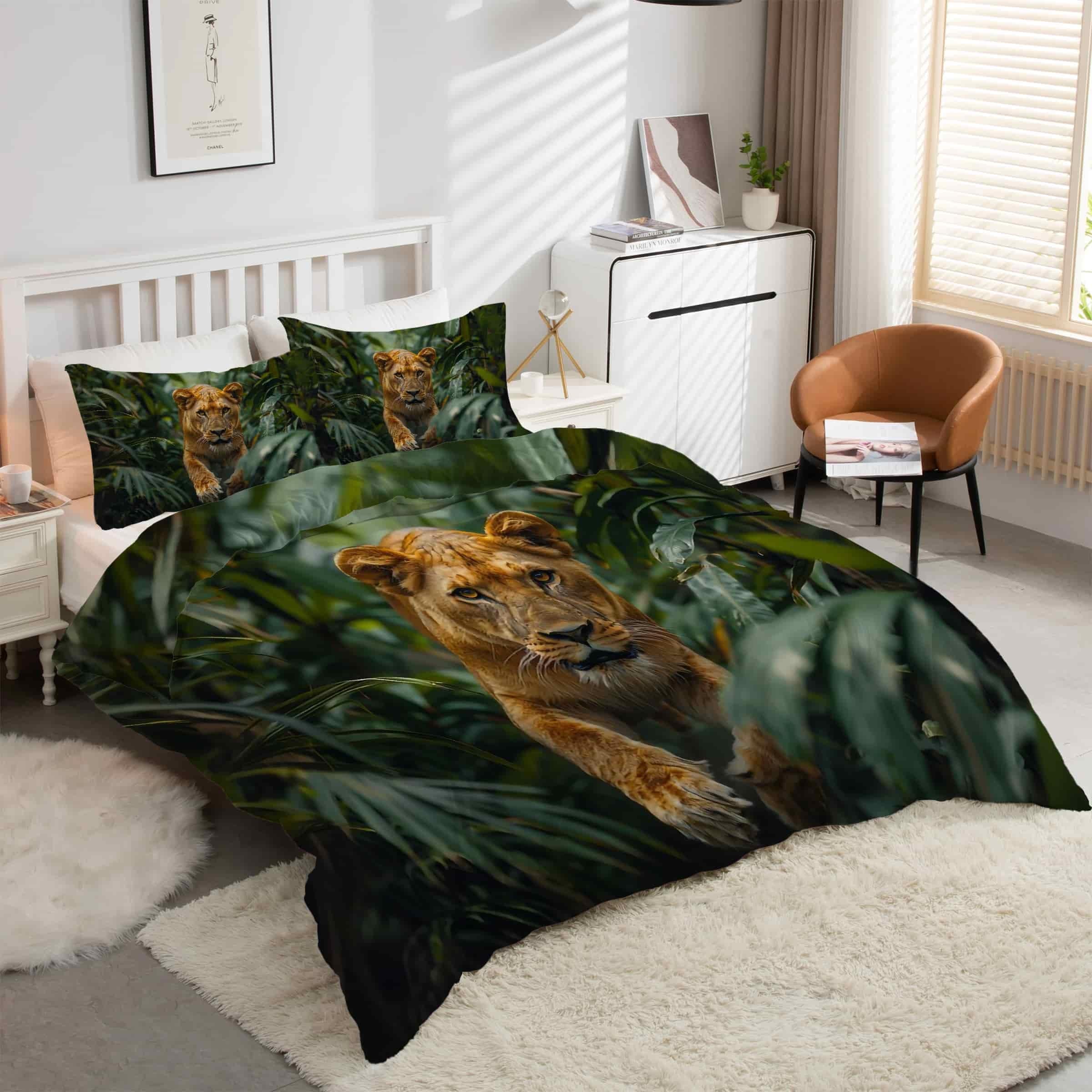 Parure de lit 90x190 animaux lion avec housse de couette en microfibre et taies