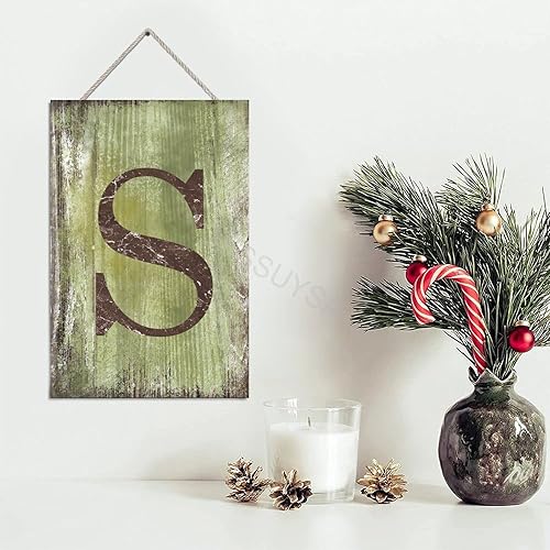 Vista 360 de Letrero colgante de madera con letra J, letrero de madera para decoración del hogar, 26 letras del alfabeto de metal, placa de madera, decoración