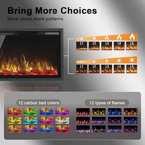 Miniatura 4 de Chimenea eléctrica de 60 pulgadas, marco de aluminio ultra estrecho y pantalla ancha, insertos de chimenea eléctricamontado en la pared con