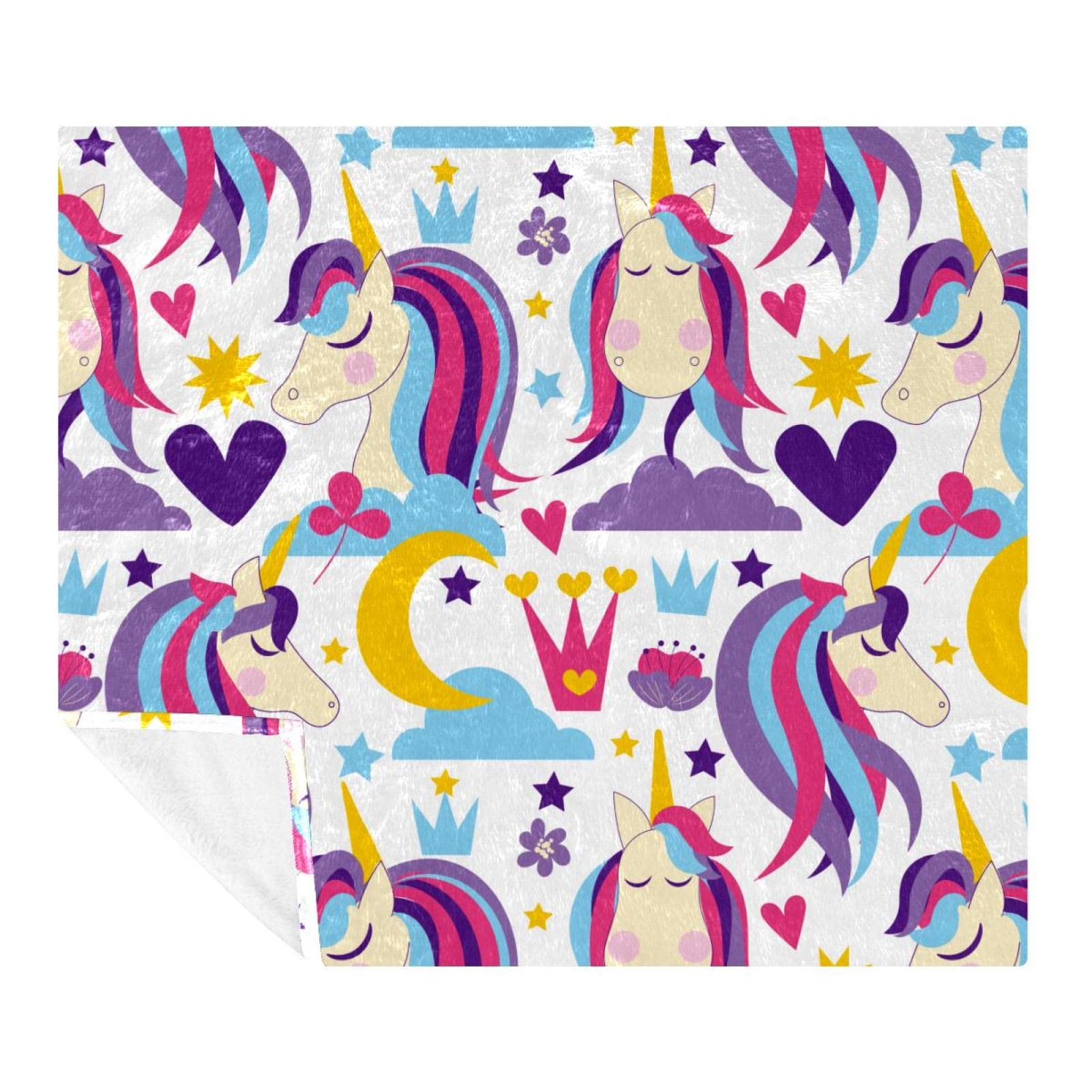 Couverture polaire de literie douce motif licorne dessin animé lune étoiles fleur