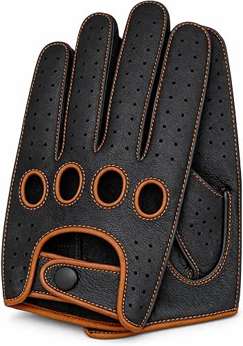 Riparo Men's Leather Driving Gloves – Genuine Cowhide Full-Finger Gloves