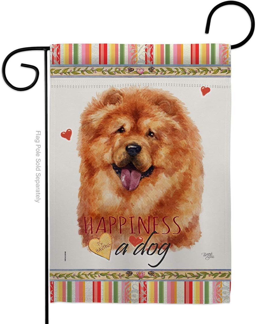 Chow Happiness Garden Flag Set Wall Holder Animals Dog Puppy Spoiled Paw Canine Fur Pet Nature Farm Animal Creature Small Decorative Gift Yard House Banner Double-Sided Made In USA 13 X 18.5