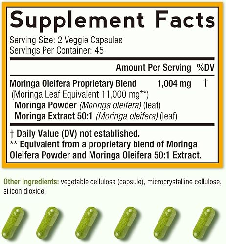 Miniatura 2 de Doctor's Recipes Moringa 11,000 mg Fuerza, Superalimento verde completo, soporte antioxidante natural, sin OMG, 90 cápsulas veganas, sin cafeína,