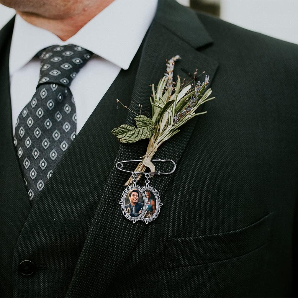 Miniatura 3 de Custom4U Abalorios de fotos de ramo de boda personalizados con 1 a 4 fotos conmemorativas Boutonniere para novia o recuerdo funerario para madre,