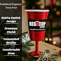 Vista 2 de Copas de vino de plástico rojo reutilizables con tallo, 8 onzas, copas de vino únicas de alta resistencia para fiestas, copas de champán duraderas