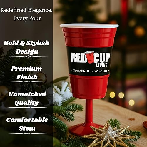 Miniatura 2 de Copas de vino de plástico rojo reutilizables con tallo, 8 onzas, copas de vino únicas de alta resistencia para fiestas, copas de champán duraderas,