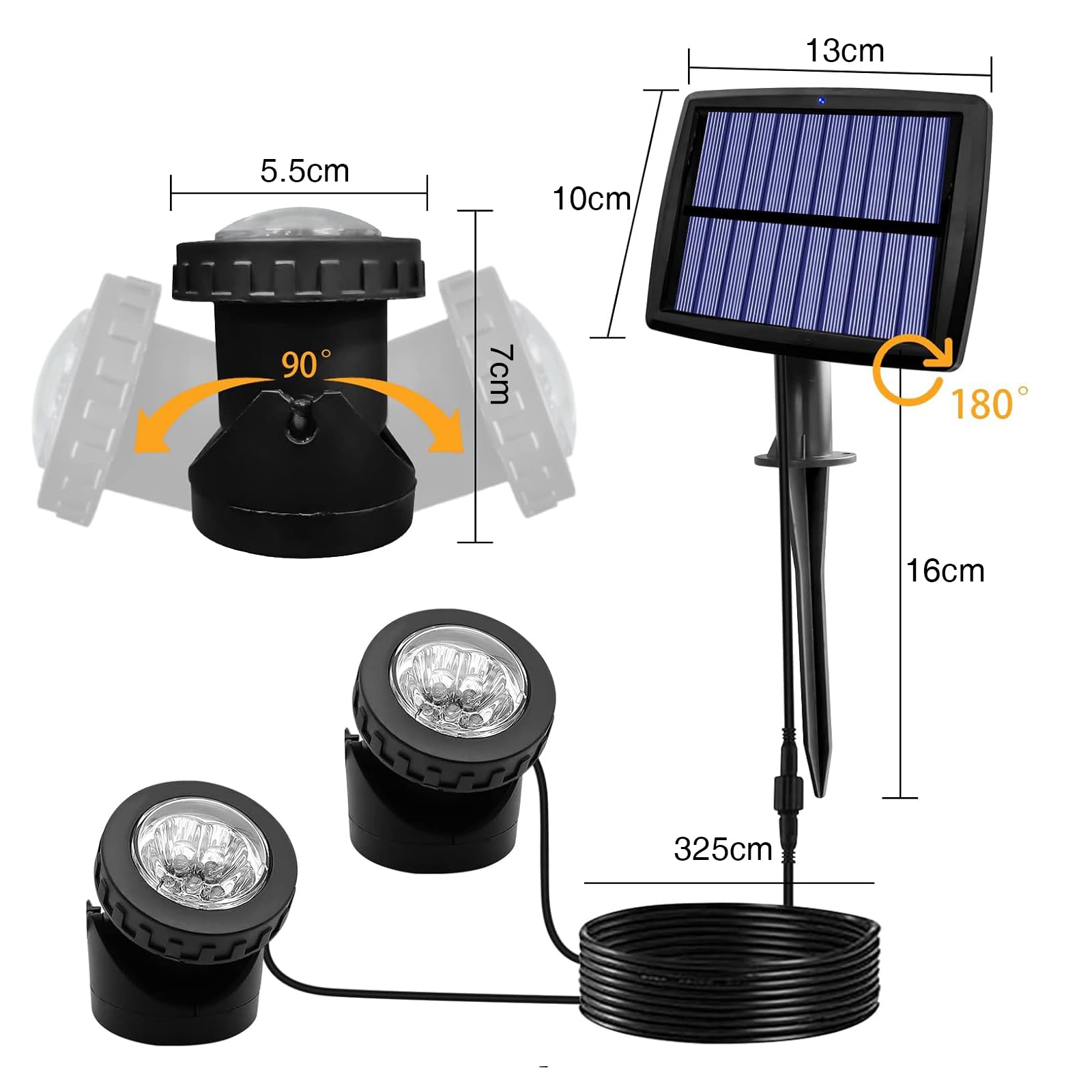 Justup Solar Teichbeleuchtung, LED Unterwasserstrahler Teich Licht Teichbeleuchtung mit IP68 wasserdicht, Auto Ein/Aus Landschaftsscheinwerfer Gartenbeleuchtung für Garten, Patio, Baum (2 Stücke)