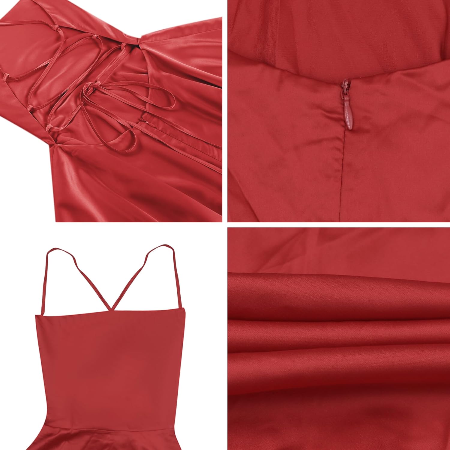 Women's Elegant Satin Backless Mini Dress Sexy Cowl Neck Lace Up Short Dress Spaghetti Strap Tiered Prom Dresses - Image 6