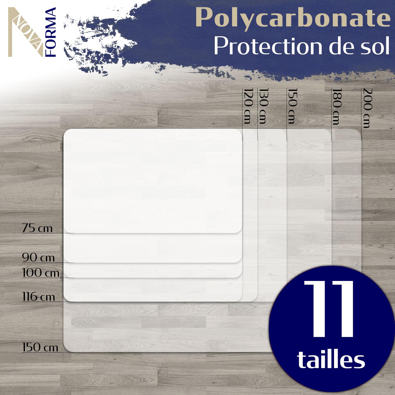 NOVA FORMA Dessous de Chaise DURA Mat en Polycarbonate - Tapis Transparent antidérapant pour sols durs (parquet, carrelage, etc.) - Protection de Sol Ergonomique - 100 x 120 cm, Transparent
