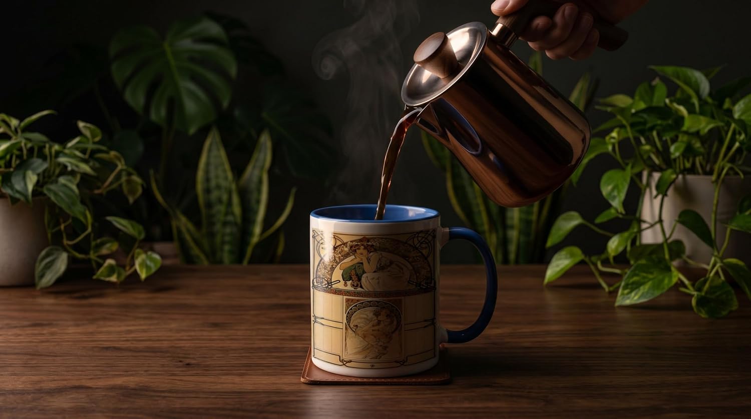 3dRose Print of Muchas Calendar Of Cherry Blossoms 11oz Two-Tone Blue Mug image 3
