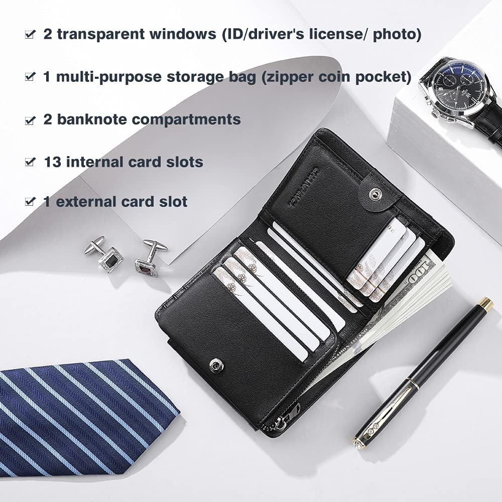 Mens Genuine Leather Zipper Wallet anti-theft brush Large Capacity Double Fold Multi-card Leather Wallets for Men and coin purse - Image 5