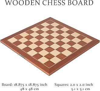 A&A 18.875" Professional Wooden Tournament Chess Board/Mahogany and Maple Inlaid /2.0" Squares w/o Notation/Board only