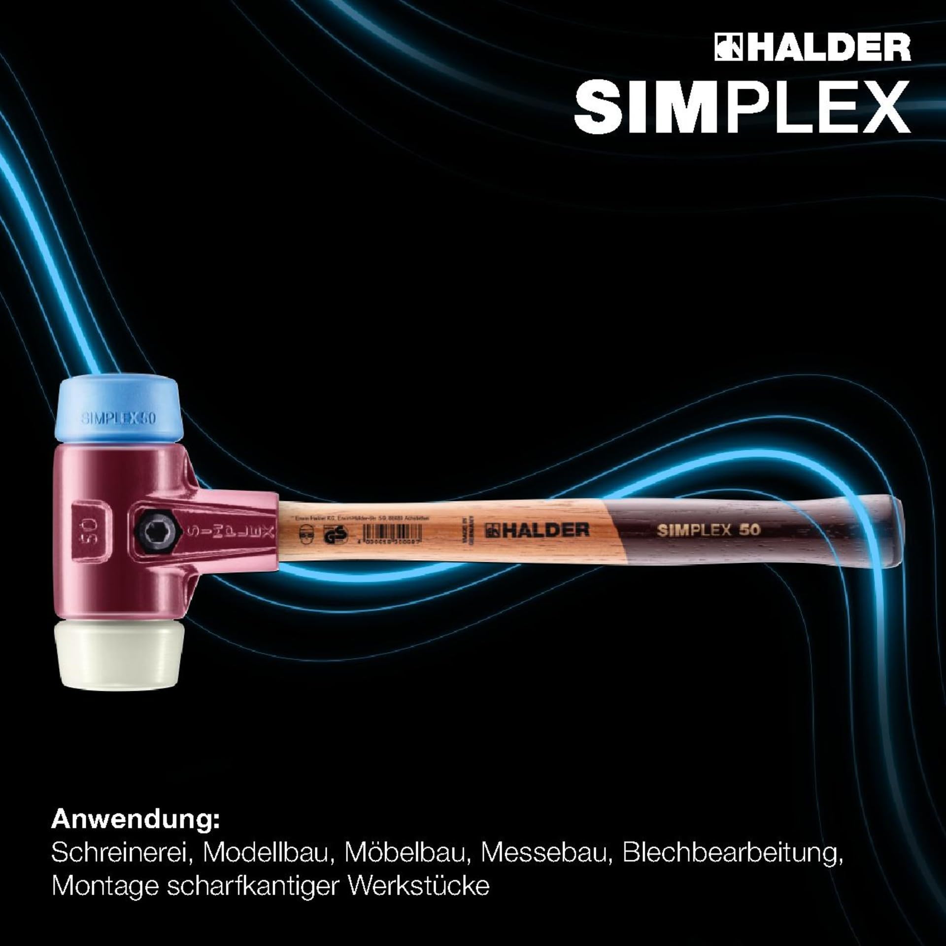 SIMPLEX-Schonhammer, TPE-soft/Nylon; mit Tempergussgehäuse und hochwertigem Holzstiel | D=40 mm | 3018.040