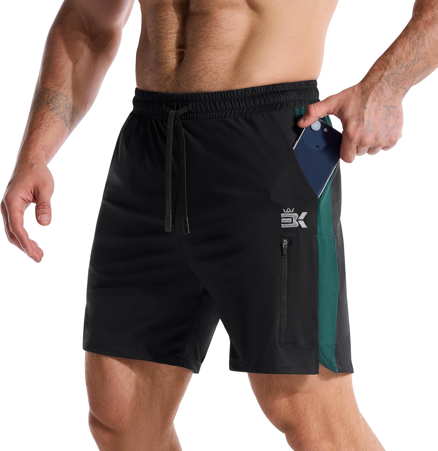 BROKIG Men's LightArmor Workout Shorts with Zip Pockets, Quick Dry Breathable Tennis Running Short for Gym Athletic