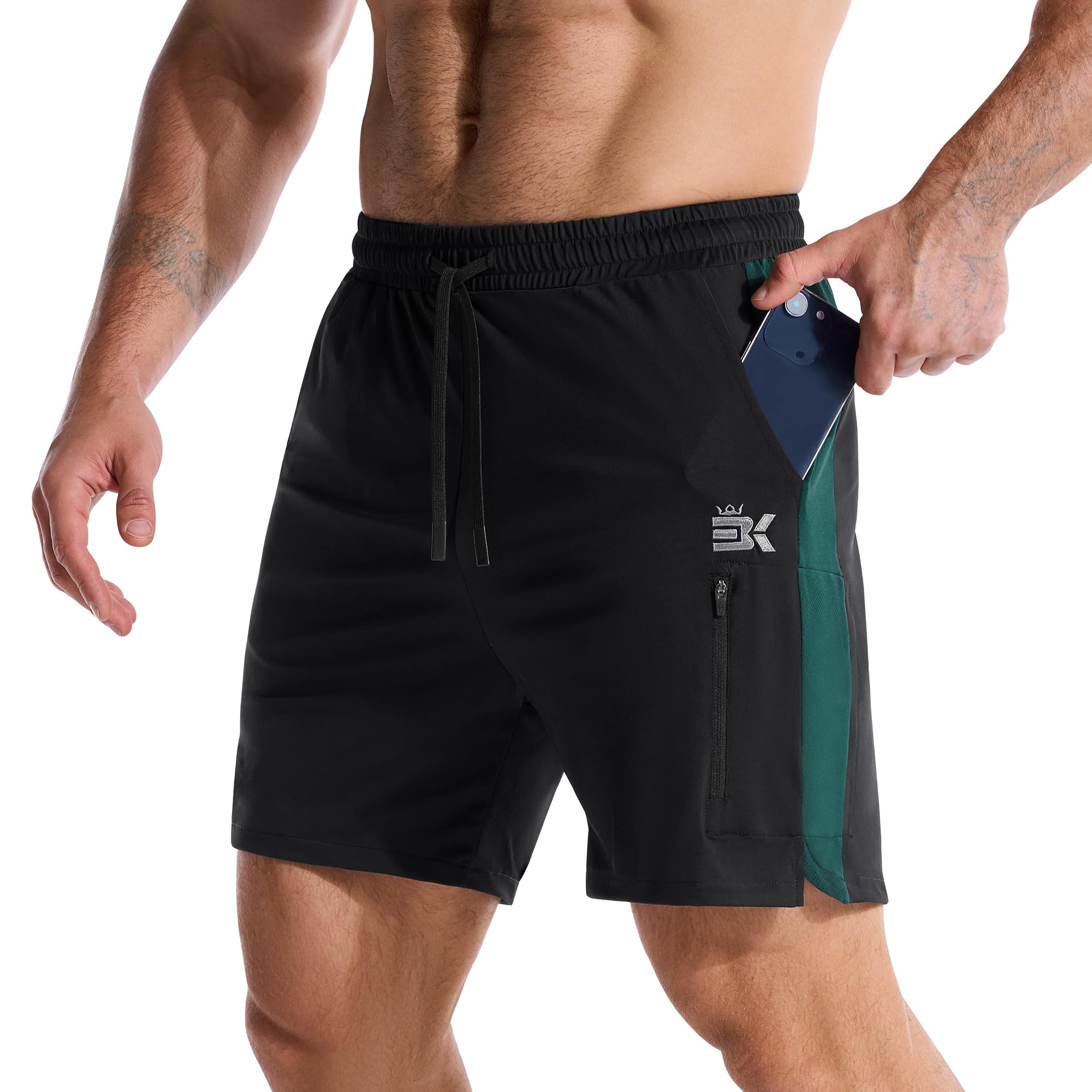 BROKIG Leichte Sporthose Herren Kurz, Schnell Trocknend Laufhose Herren Kurz Workout Gym Shorts mit Reißverschlusstasche