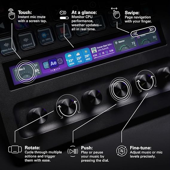 Elgato Stream Deck + XL Customizable Control Platform with Macro Keys Multifunction Dials Touch Strip for Professional Systems & Production USB-C for PC and Mac | Macro Keys, Multifunction Dials, Touch Strip for Professional Systems & Production, Audio Mixer, OBS/Twitch/YouTube, USB-C