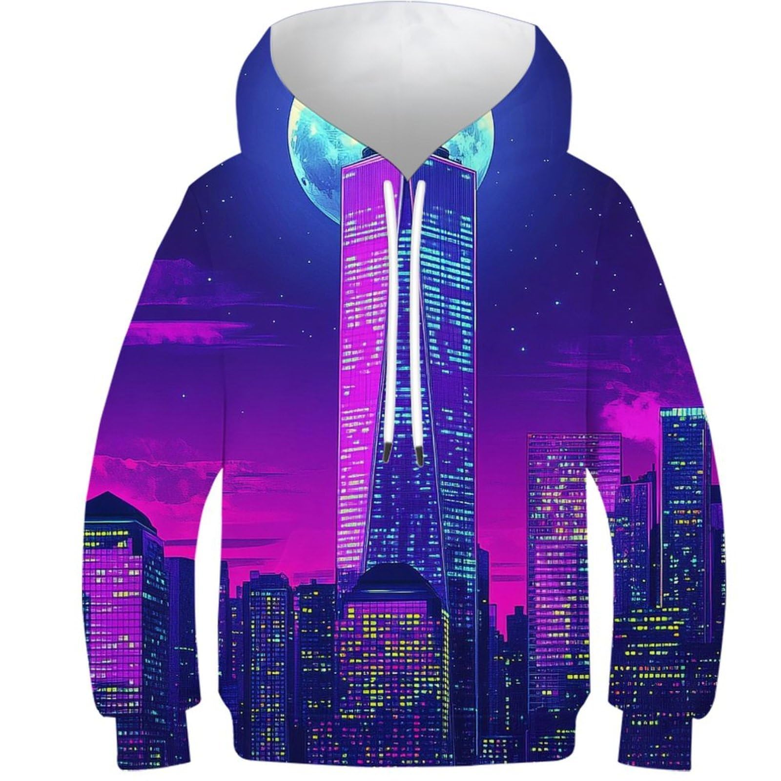 Pull graphique motif 3D néon sweat à capuche ado clair de lune - 8
