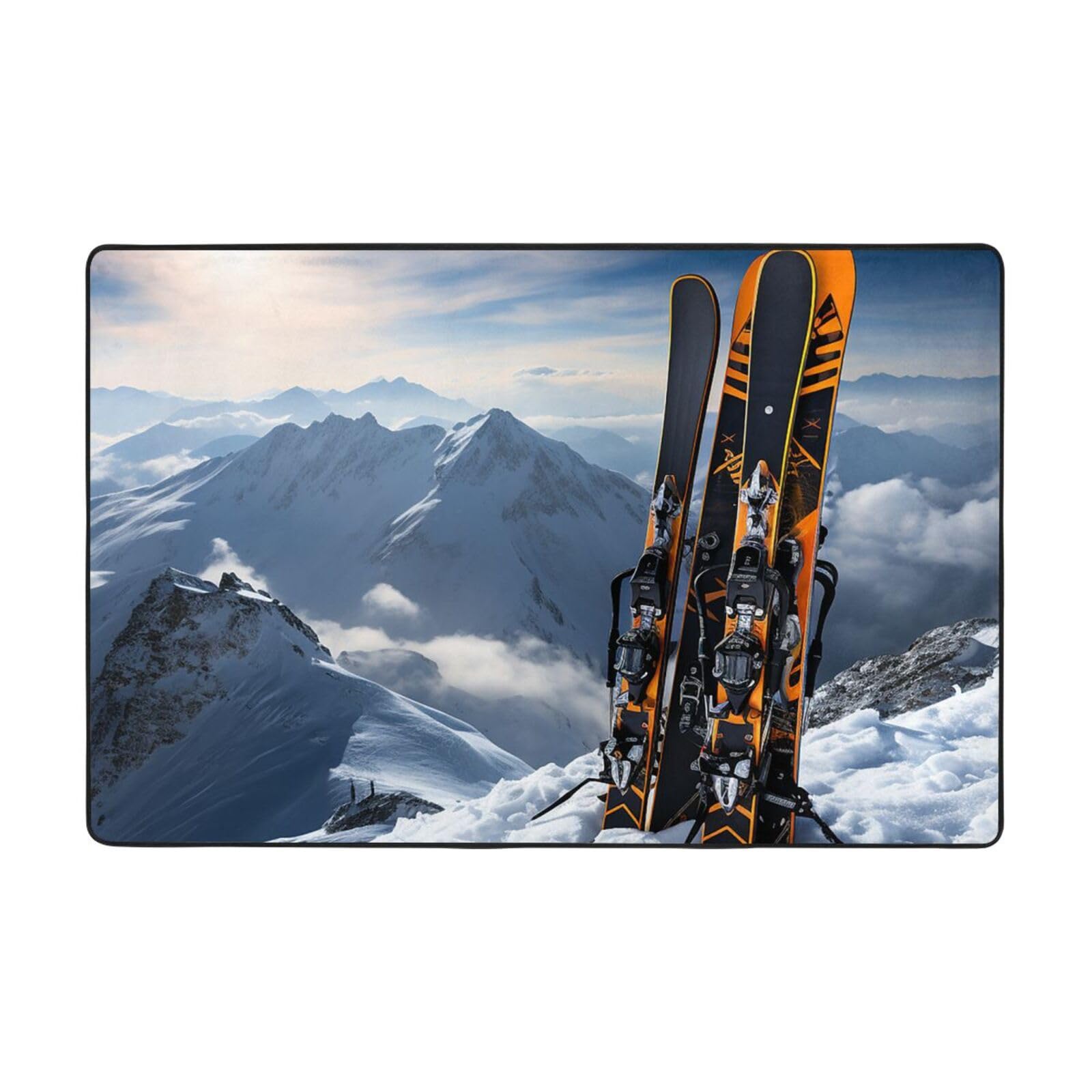 Tapis vintage salon lavable et antidérapant - Décoration chambre motif montagne