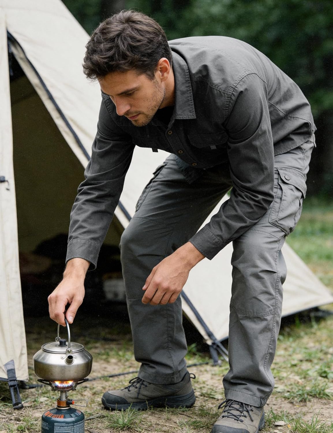 Flygo Long Sleeve Work Shirts for Men Casual Cotton Button Down Western Cowboy Cargo Shirt for Hiking Safari Camping - Image 4