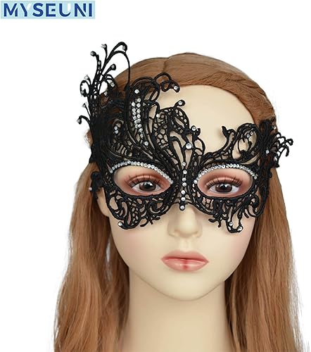Miniatura 5 de Máscara de mascarada para mujer Brillante encaje con diamantes de imitación venecianos máscara para fiesta de mascarada, Mardi Gras Prom