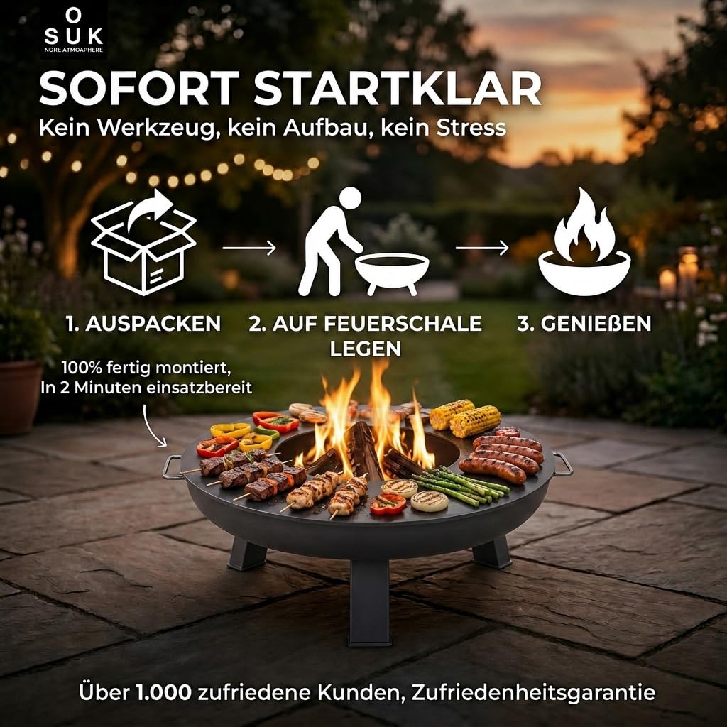 Plancha Ø 60 cm Feuerring Feuerplatte Grillring für Feuerschale, Feuertonne - Grillplatte aus Stahl 4mm Dick (Lieferumfang 1x Plancha ohne Feuerschale)