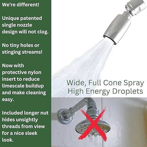 Miniatura 8 de High Sierra - Cabezal de ducha de metal de 2.0 GPM de alta eficiencia y bajo flujo, versión mejorada, oculta hilos antiestéticos de brazo de ducha