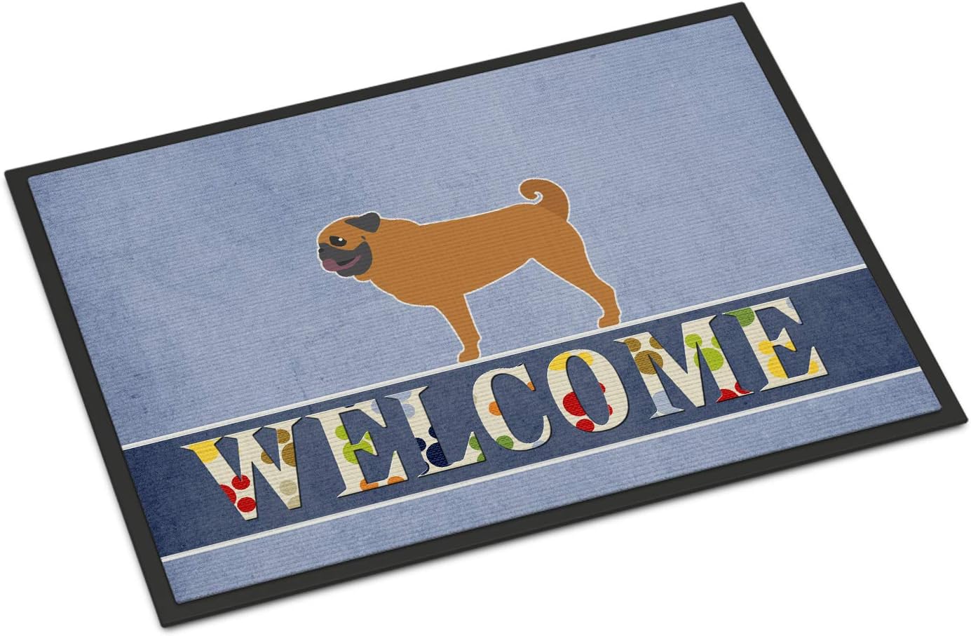 Caroline's Treasures BB5551MAT Pug Welcome Doormat 18x27 Front Door Mat Indoor Outdoor Rugs for Entryway, Non Slip Washable Low Pile, 18H X 27W