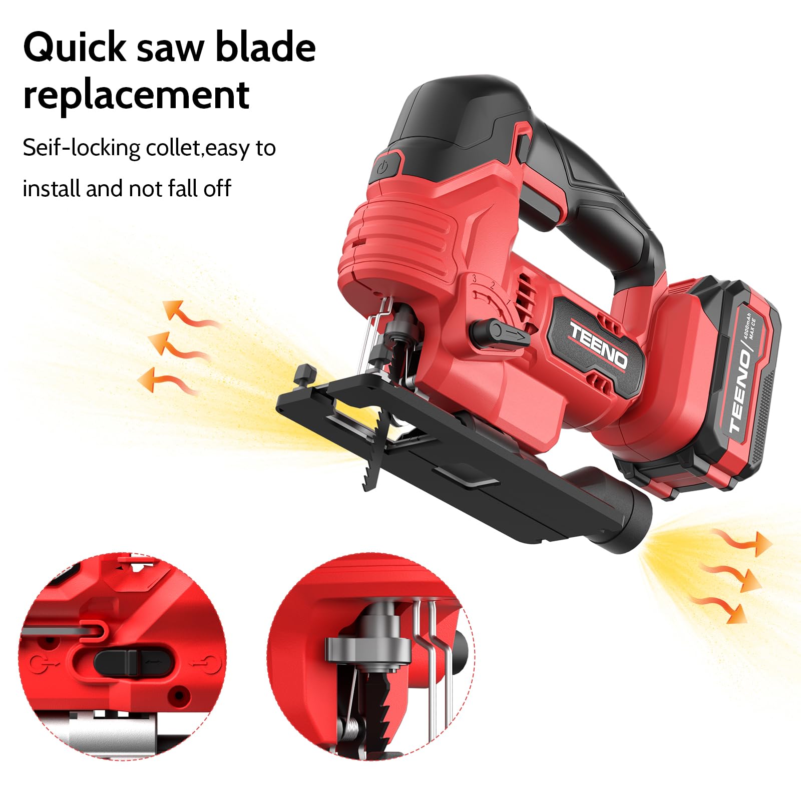 Makita 20V 4.0Ah Sierra de Calar Inalámbrica, 800-3000 SPM, Corte ±45°, 6 Velocidades, LED, para Madera Metal Plástico