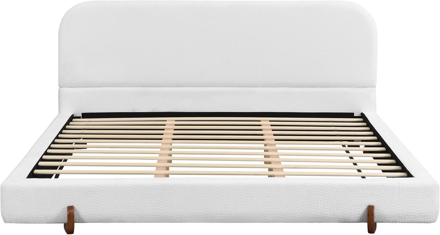 Christopher Knight Home Destin Modern California King Size Bed Frame and Headboard, Solid Wood California King Platform Bed Frame with Upholstered Headboard, No Box Spring Needed, Easy Assembly, White