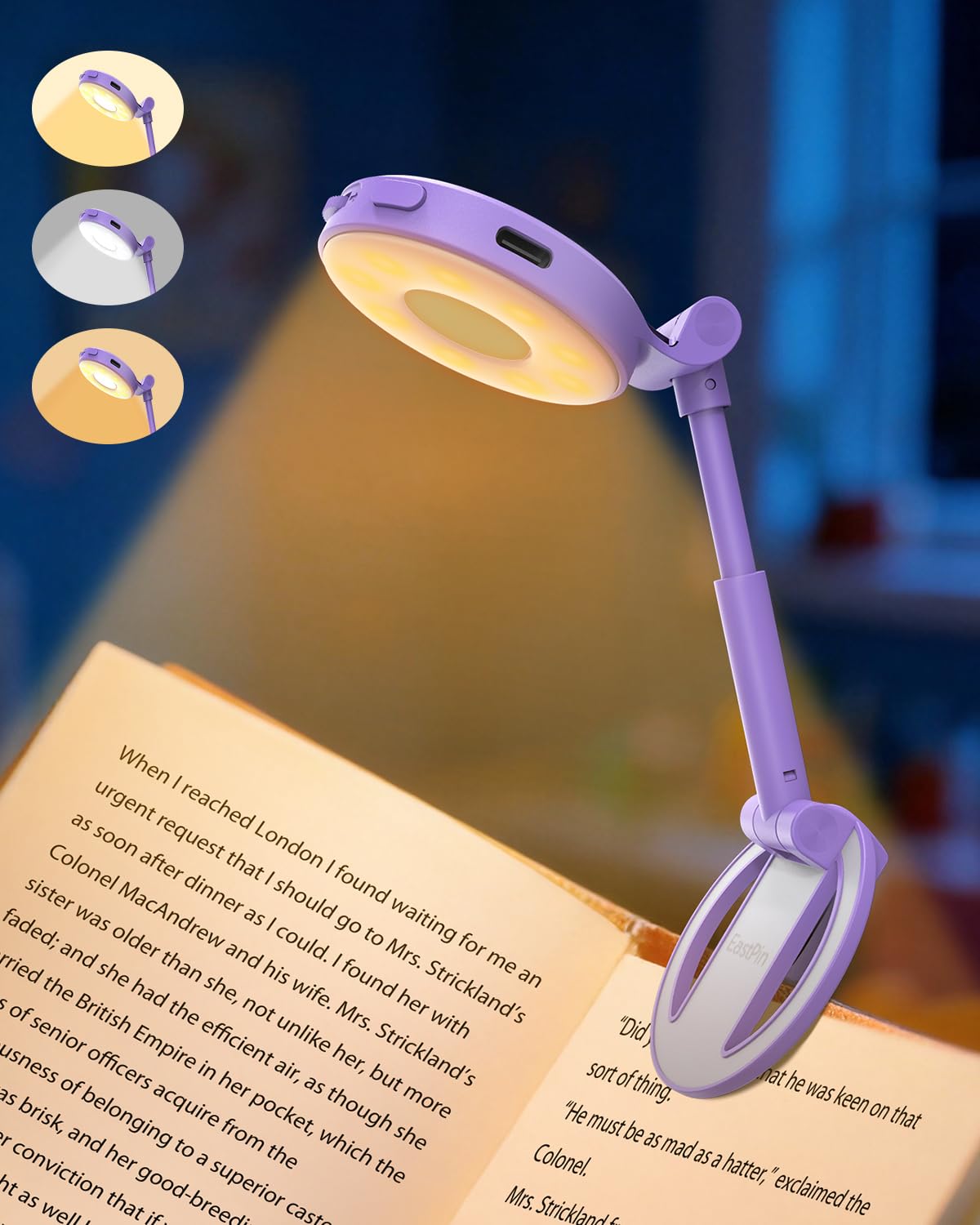EastPin Leselampe Buch Klemme Bett Buchlampe: 18 LED Leselicht Wiederaufladbar, Stufenlos Dimmbar 3 Farbtemperaturen Augenschonend Kinder Klemmlampe mit Timer & Memory, Leseratten Geschenke für Frauen