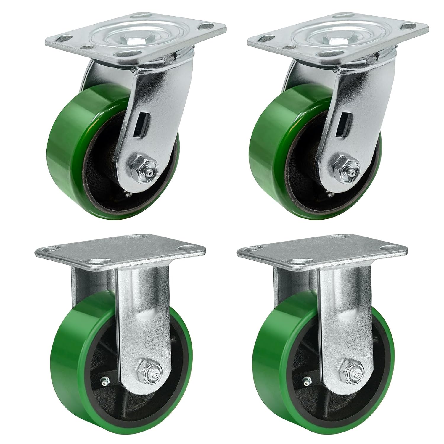 4 Inch Caster Wheels Heavy Duty, Polyurethane Industrial Casters Set of 4 Load 3200lbs, Plate Caster for Carts, Dollies, Racks, Industrial Equipment(2 Swivel & 2 Rigid)
