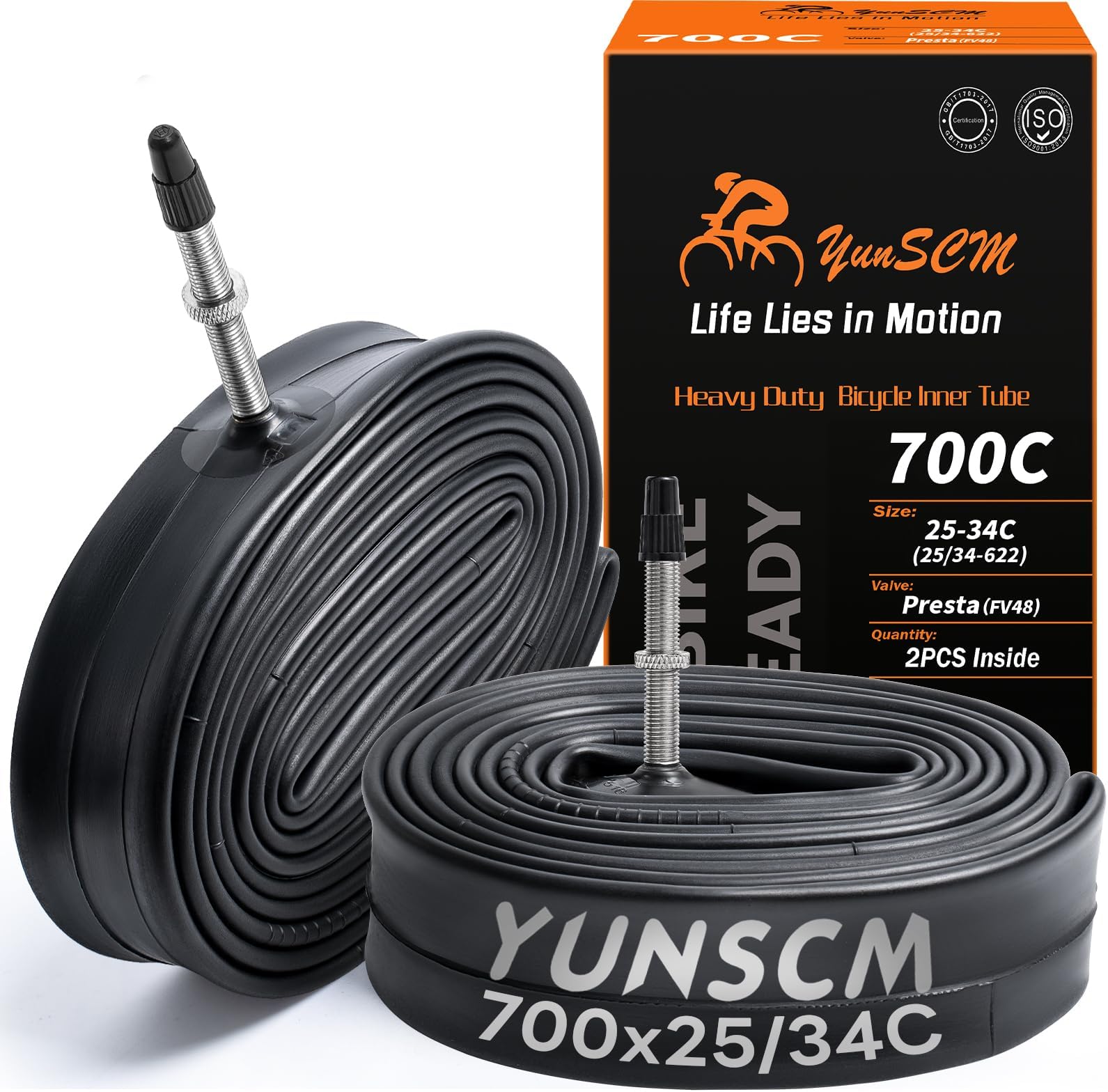 700C Heavy Duty Bike Tubes 700x25C/26C/28C/32C FV48 Presta Valve (25/34-622) 700C Bicycle Inner Tubes Compatible with 700x25C 700x26C 700x27C 700x28C 700x30C 700x32C 700x34C Bike Tire Tubes 2-PCS