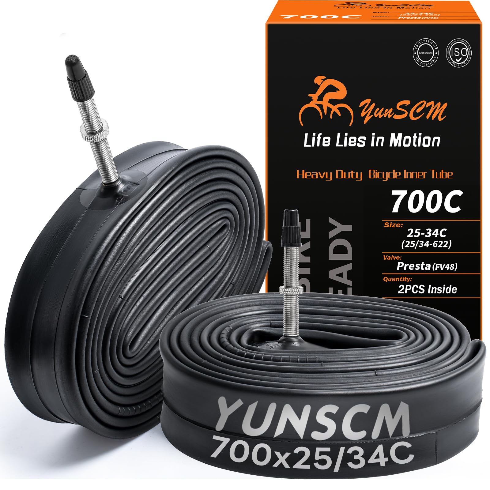 Amazon.com : 700C Heavy Duty Bike Tubes 700x25C/28C/32C/34C FV48