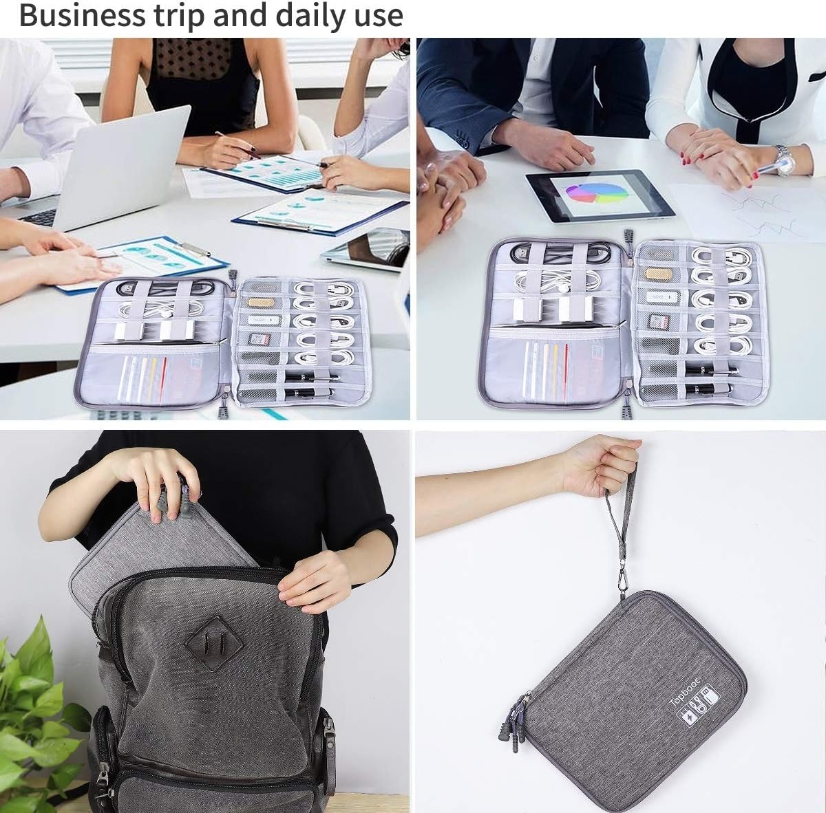 Universal Electronics Accessories Organizer, Waterproof Portable Cable Organizer Bag,Travel Gear Carry Bag for Cables (L, Black) (Grey, L)