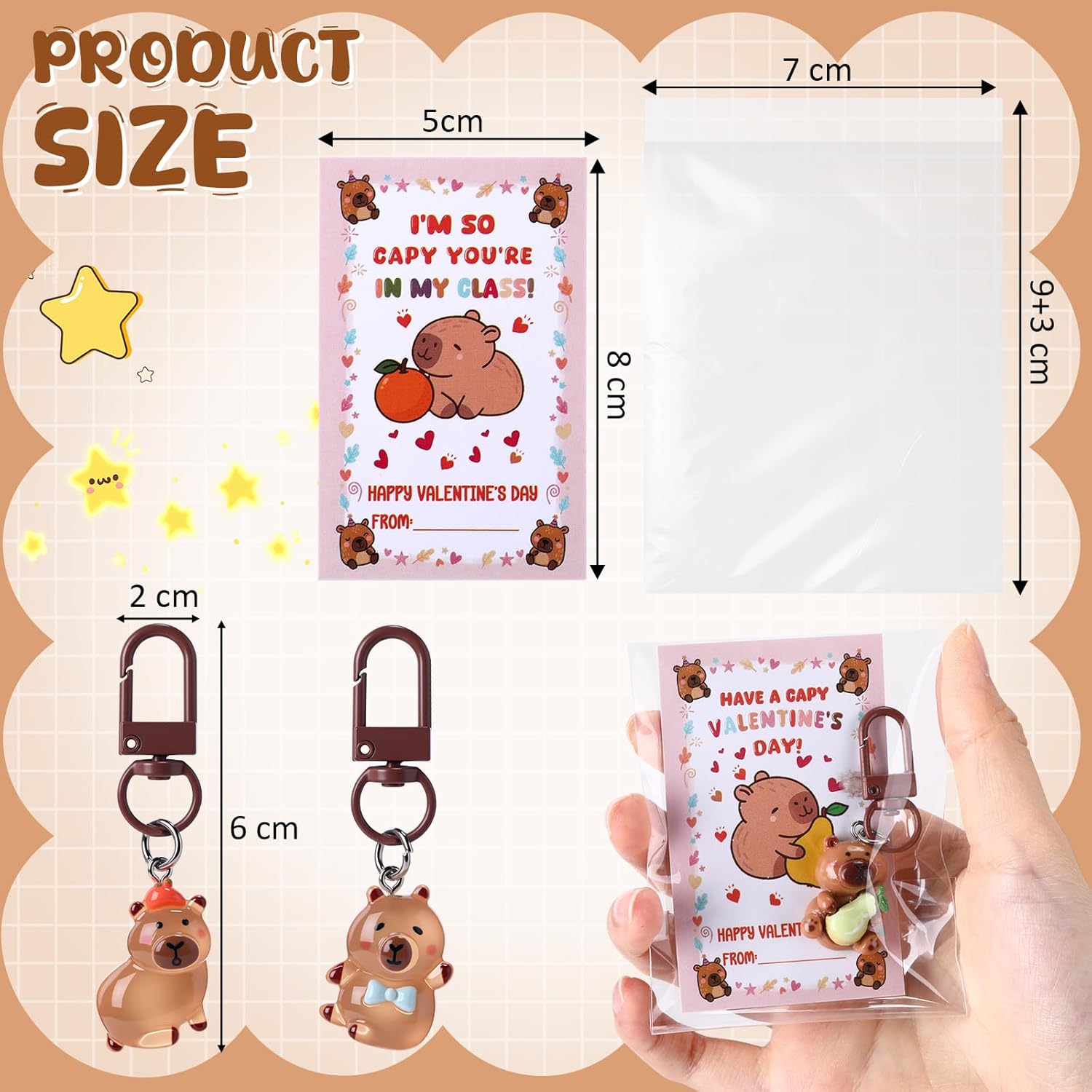 Kenning 28 Sets Valentine's Day Capybara Gifts Party Favors Include 28 Capybara Keychains 28 Cute Valentine's Greeting Cards Transparent Bags for Student Classroom Goodie Bag Gifts Rewards