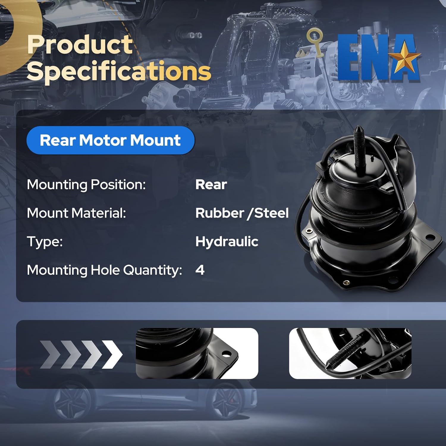 ENA Set of 1 Rear Engine Motor Mount Compatible with Honda Accord 1998 1999 2000 2001 2002 2.3L Automatic Transmission Replacement for A6564 50810S84A84 EM8845