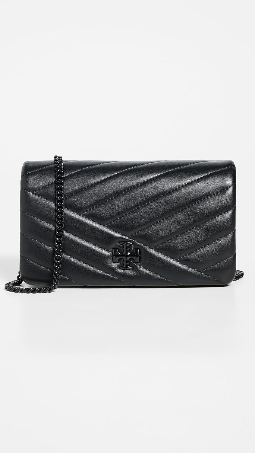Tory Burch Women's Kira Chevron Powder Coated Chain Wallet, Black, One Size - Image 2
