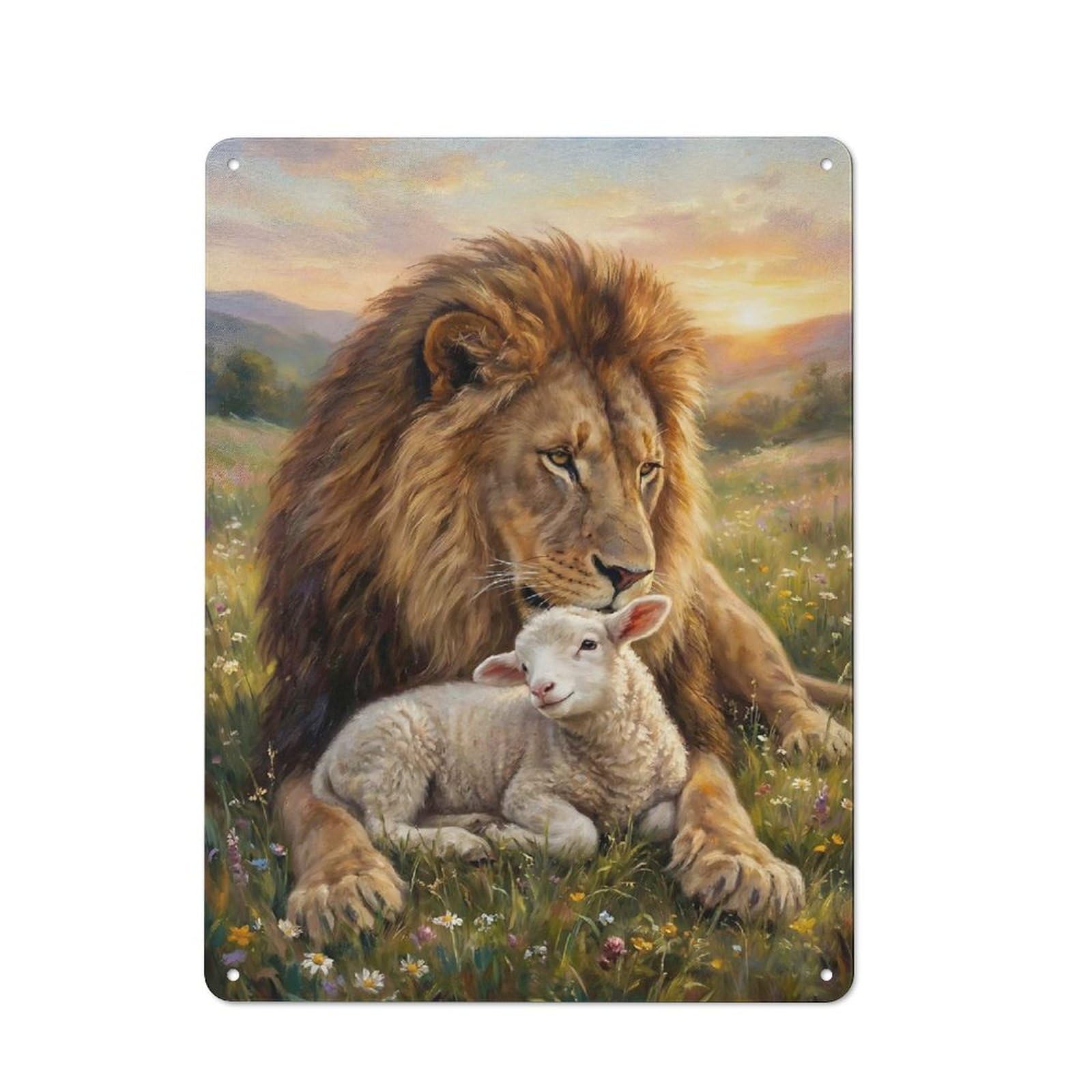 Junmoney Style-24 Garage Style Metal Wall Sign 40X30cm Featuring Lion And Lamb In A Field, Garage Wall Decor For Garage, Hobby Room, Office Or Man Cave